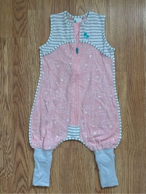 Love to dream Pink and Gray Striped Baby Sleepsuit